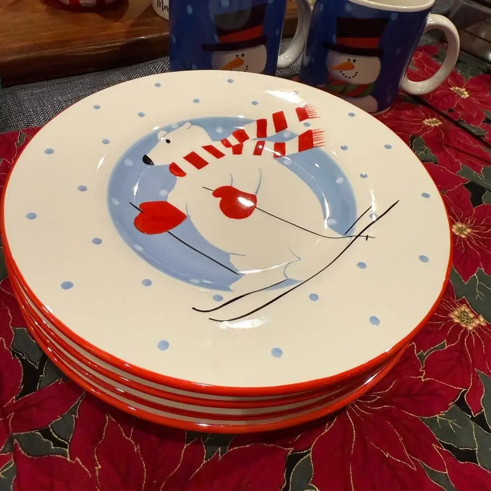 MESA Skiing Polar Bears Cute Seasonal 8-1/4” Lunch Plates, Set of 4‎ NICE!